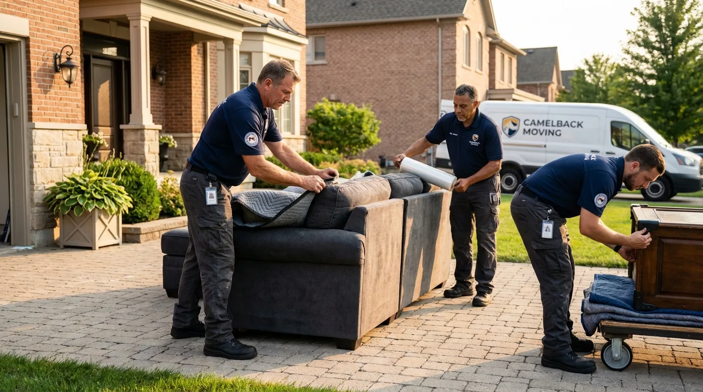 Large estate moving crew wrapping furniture in Pinehurst, TX