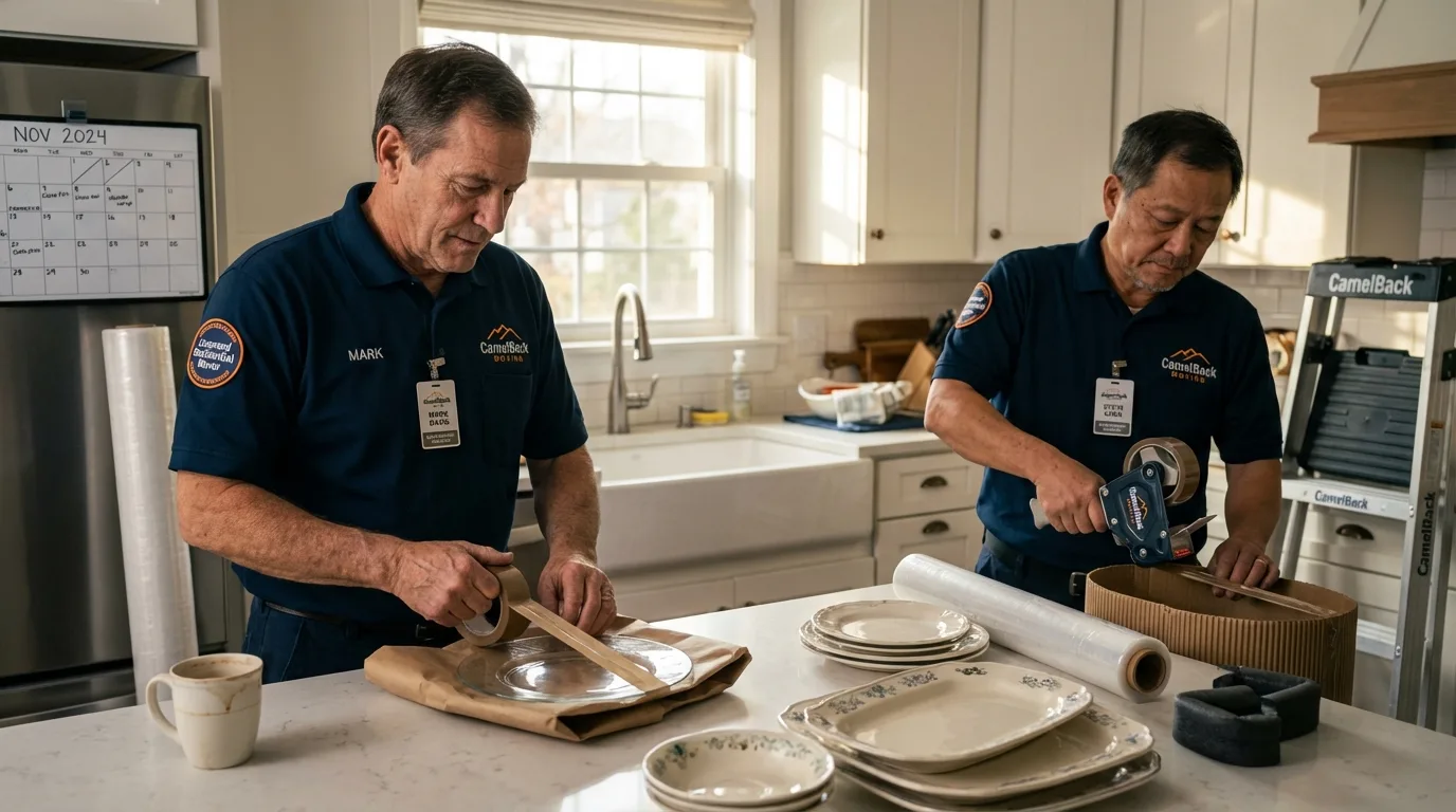 Professional crew packing kitchen dishware in Pinehurst, TX